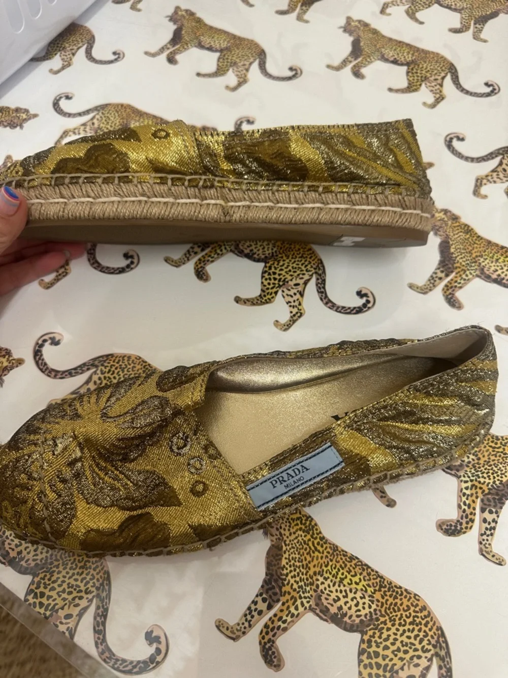 Prada Metallic Gold Floral Brocade Espadrilles - size 38 - Picture 5 of 6